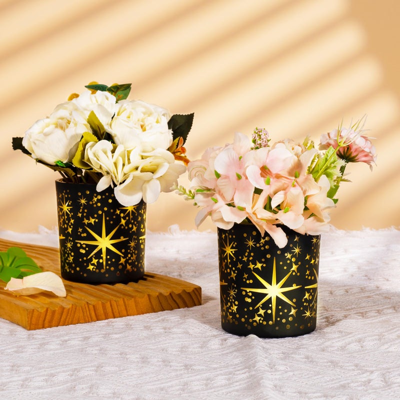 Toptime Votive Candle Holders Black and Gold, Glass Tealight Candle Holder Set of 3 with Stars Pattern, Vintage Tea Light Holders for Christmas Table Centerpiece Birthday Party Vanlentine's Day - Image 5