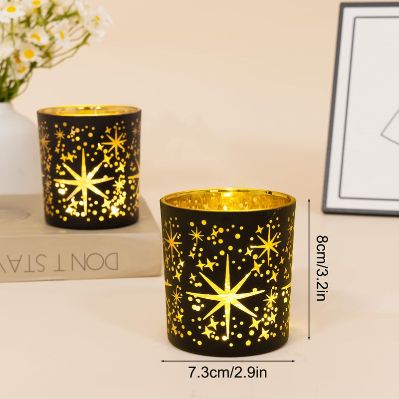 Toptime Votive Candle Holders Black and Gold, Glass Tealight Candle Holder Set of 3 with Stars Pattern, Vintage Tea Light Holders for Christmas Table Centerpiece Birthday Party Vanlentine's Day - Image 3