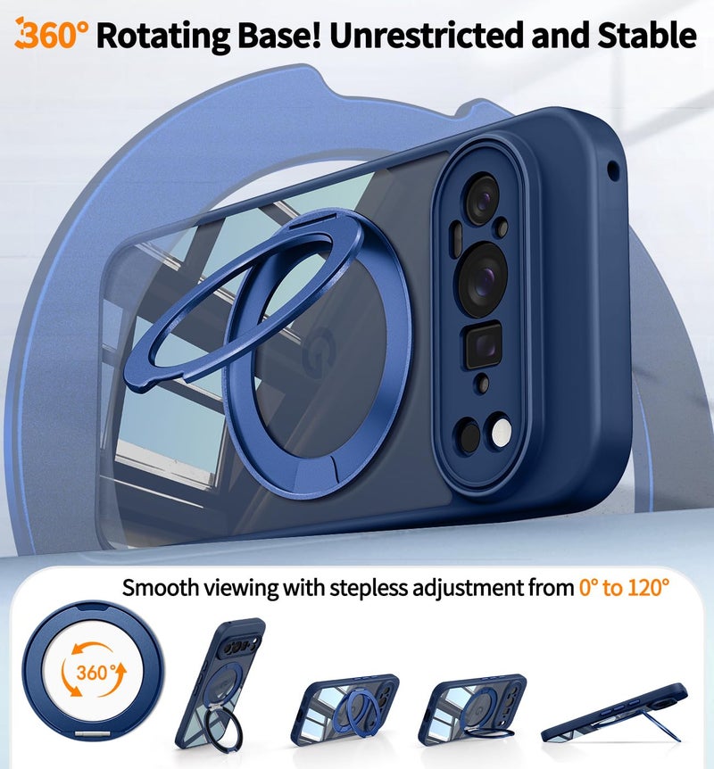 WASTROYAL 【360°Spin Magnetic Stand】 Case for Pixel 10 Pro XL【Fit for MagSafe & Pixelsnap】 Cover with Ring Holder【Crystal Clear】 Camera Protection Phone Google 10 Pro XL Cases - Blue - Image 3