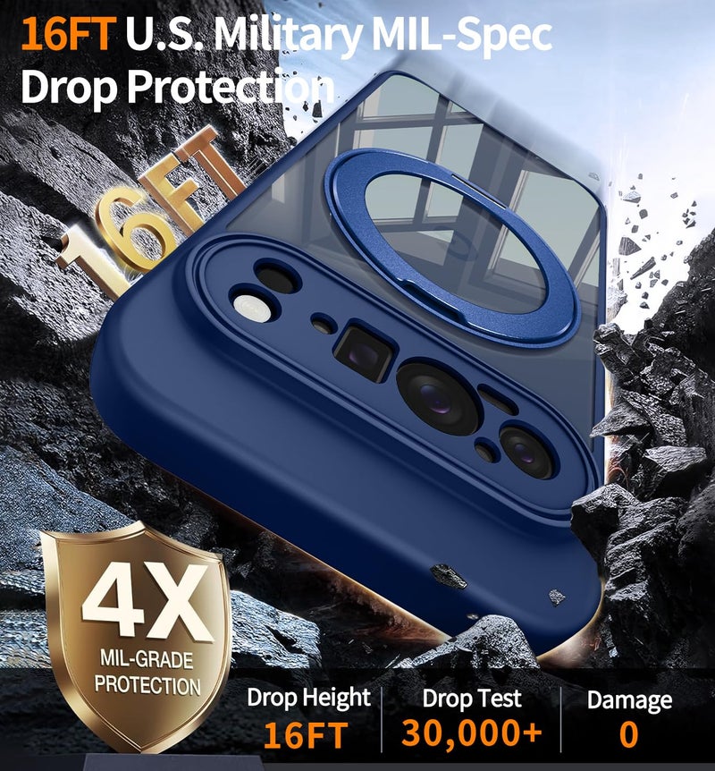 WASTROYAL 【360°Spin Magnetic Stand】 Case for Pixel 10 Pro XL【Fit for MagSafe & Pixelsnap】 Cover with Ring Holder【Crystal Clear】 Camera Protection Phone Google 10 Pro XL Cases - Blue - Image 4