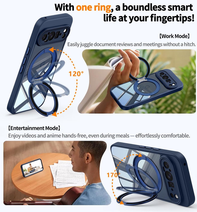 WASTROYAL 【360°Spin Magnetic Stand】 Case for Pixel 10 Pro XL【Fit for MagSafe & Pixelsnap】 Cover with Ring Holder【Crystal Clear】 Camera Protection Phone Google 10 Pro XL Cases - Blue - Image 2