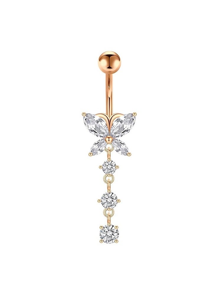 Innoshine 4 PCS rose gold belly button hoop with dangle navel piercing  Stainless steel Belly Piercing ring for women, fashion Rhinestone studded body piercing jewelry  Long Dangle  belly Piercing Jewelry  ideal jewelry gifts for party &graduation & birthday & wedding  - Image 5