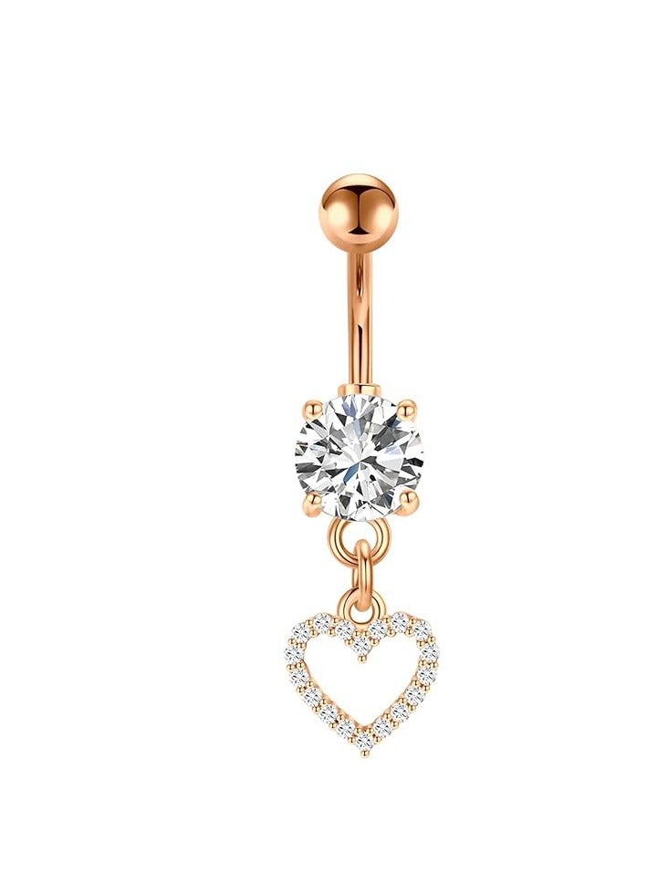 Innoshine 4 PCS rose gold belly button hoop with dangle navel piercing  Stainless steel Belly Piercing ring for women, fashion Rhinestone studded body piercing jewelry  Long Dangle  belly Piercing Jewelry  ideal jewelry gifts for party &graduation & birthday & wedding  - Image 2
