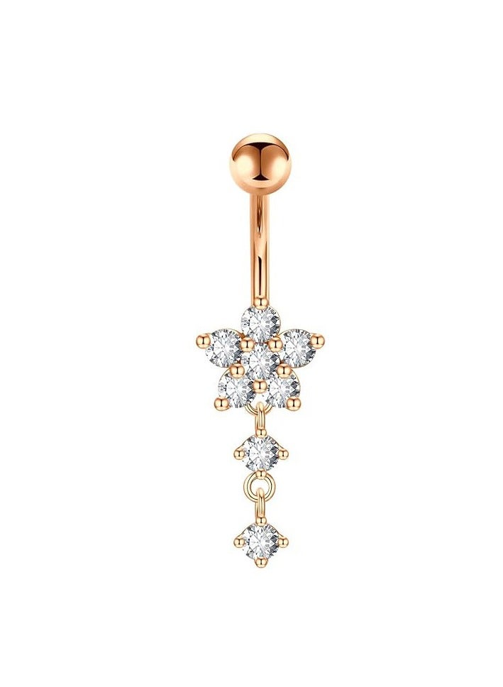 Innoshine 4 PCS rose gold belly button hoop with dangle navel piercing  Stainless steel Belly Piercing ring for women, fashion Rhinestone studded body piercing jewelry  Long Dangle  belly Piercing Jewelry  ideal jewelry gifts for party &graduation & birthday & wedding  - Image 3