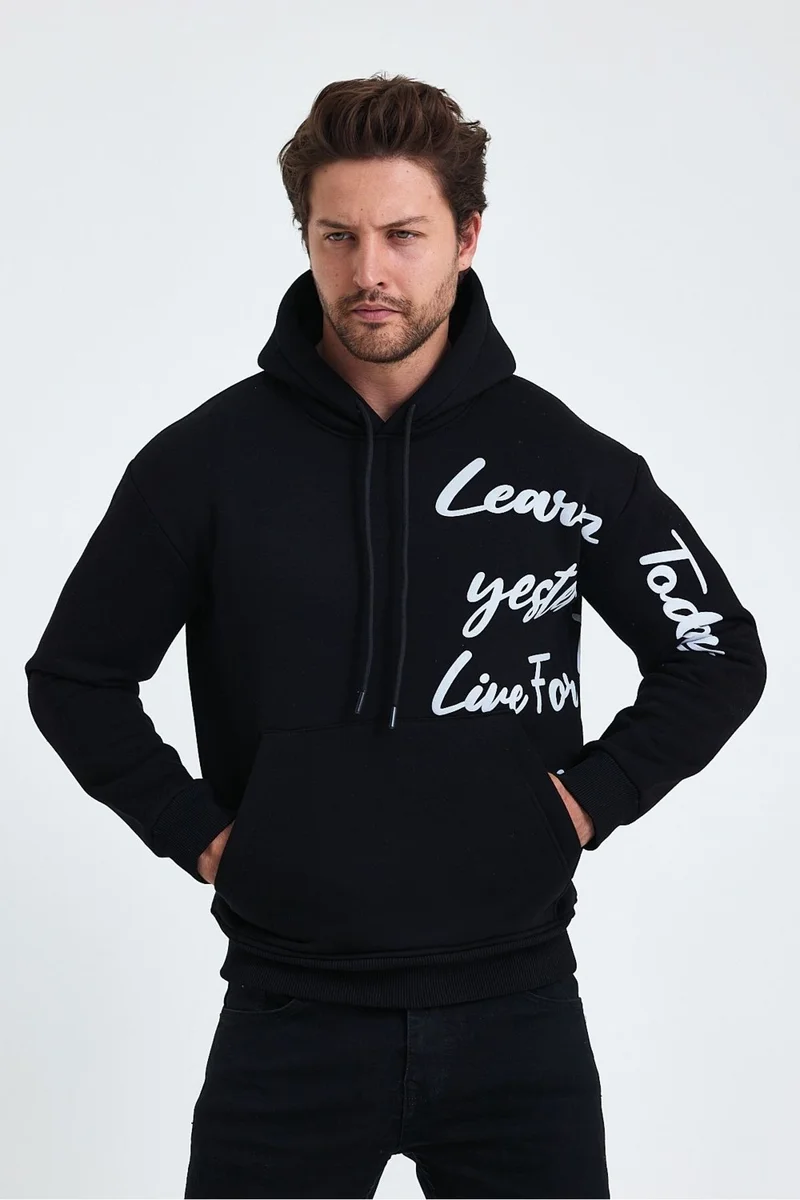 Cool Tarz Cool Style Men's Today Text Printed 3 Thread Raised Hooded Regular Sweatshirt