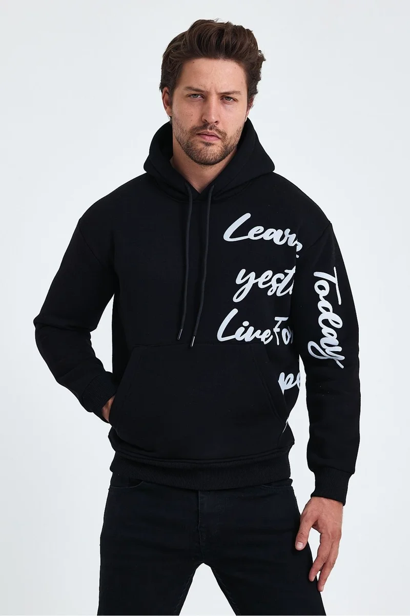 Cool Tarz Cool Style Men's Today Text Printed 3 Thread Raised Hooded Regular Sweatshirt