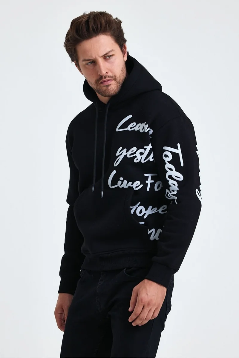 Cool Tarz Cool Style Men's Today Text Printed 3 Thread Raised Hooded Regular Sweatshirt