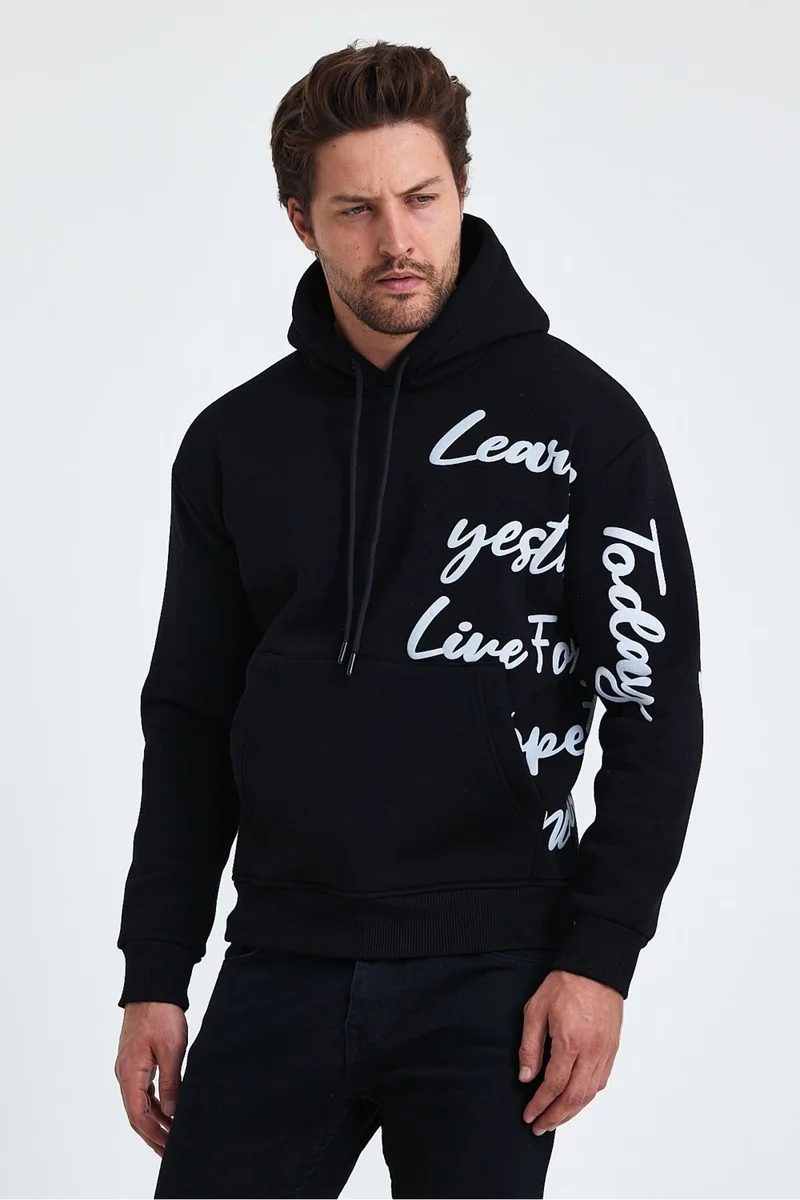 Cool Tarz Cool Style Men's Today Text Printed 3 Thread Raised Hooded Regular Sweatshirt