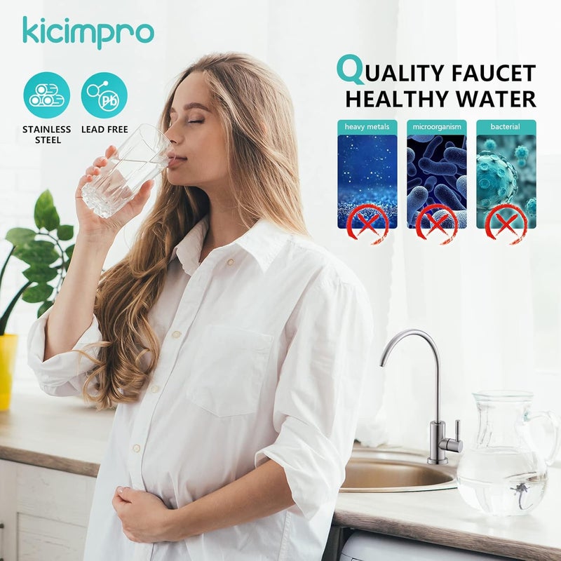 kicimpro Water Filter Faucet, Drinking Water Faucet Fits Most Reverse Osmosis and Water Filtration System for Kitchen Bar Sink Faucet in Non-Air Gap SUS304 Stainless Modern Brushed Nickel Lead-Free - Image 3