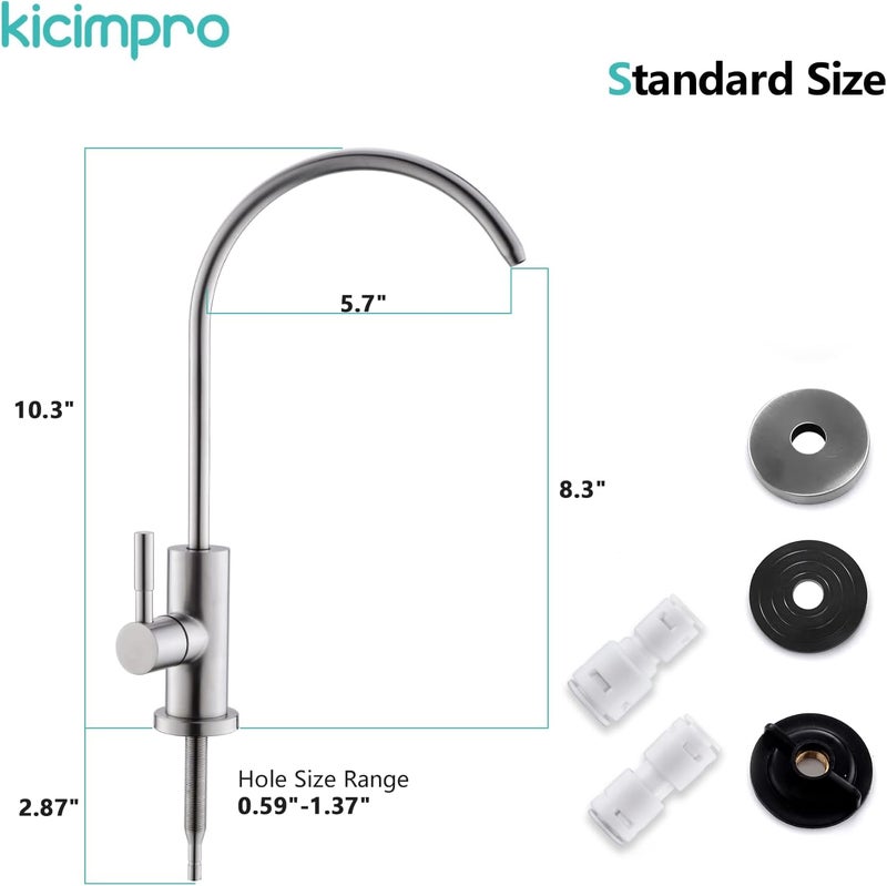 kicimpro Water Filter Faucet, Drinking Water Faucet Fits Most Reverse Osmosis and Water Filtration System for Kitchen Bar Sink Faucet in Non-Air Gap SUS304 Stainless Modern Brushed Nickel Lead-Free - Image 2