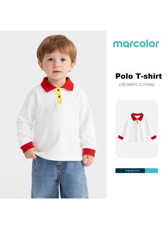 Marcolor Spring Pure Cotton Long Sleeve Polo Shirt For Babies And Toddlers Uni White And Red Size 80