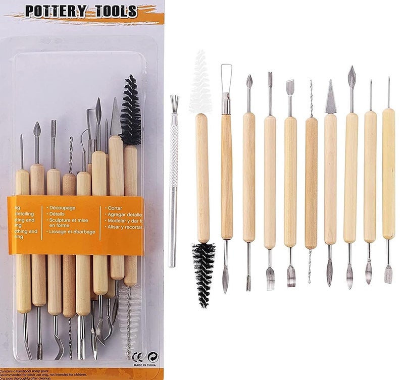 Eoast 11 Pcs Ceramic Wooden Handle Professional Tools Kit for Clay Pottery Sculpting Scraping Cutting Fine Detailing Smoothening Shaping and Trimming - Image 1