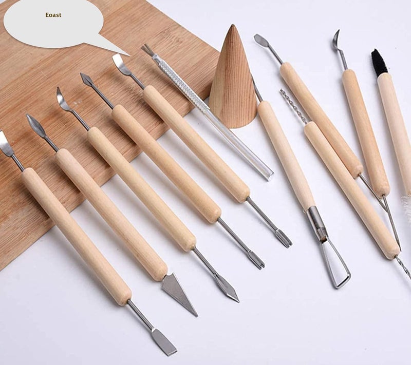 Eoast 11 Pcs Ceramic Wooden Handle Professional Tools Kit for Clay Pottery Sculpting Scraping Cutting Fine Detailing Smoothening Shaping and Trimming - Image 2