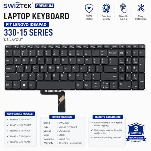 Swiztek Laptop Keyboard for Lenovo IdeaPad 330-15 330-15AST 330-15IGM 330-15IKB 330-15ICH 330-15ARR 15IML05 15IIL05 15ADA06 330S-15IKB 330S-15ARR 330S-15AST - Image 2