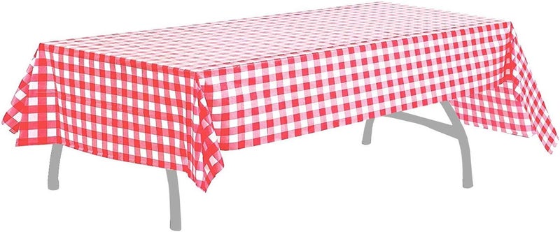 BRICHBROW Pcs of 2 Red & White Premium Plastic Checkered Flag Tablecloths Picnic Table Covers, Tablecovers Party Favor (2, RED & WHITE) - Image 1