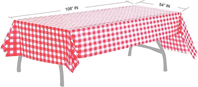 BRICHBROW Pcs of 2 Red & White Premium Plastic Checkered Flag Tablecloths Picnic Table Covers, Tablecovers Party Favor (2, RED & WHITE) - Image 2