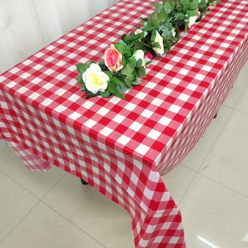 BRICHBROW Pcs of 2 Red & White Premium Plastic Checkered Flag Tablecloths Picnic Table Covers, Tablecovers Party Favor (2, RED & WHITE) - Image 3