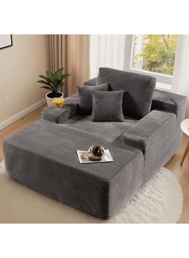 Zayn comforts Cozy Chaise Lounge Chair Premium velvet Upholstered Sofa Bed with Armrests & 2 Plush Pillows, Oversized Fluffy Comfort 170cm x 122cm (Grey) - Image 1