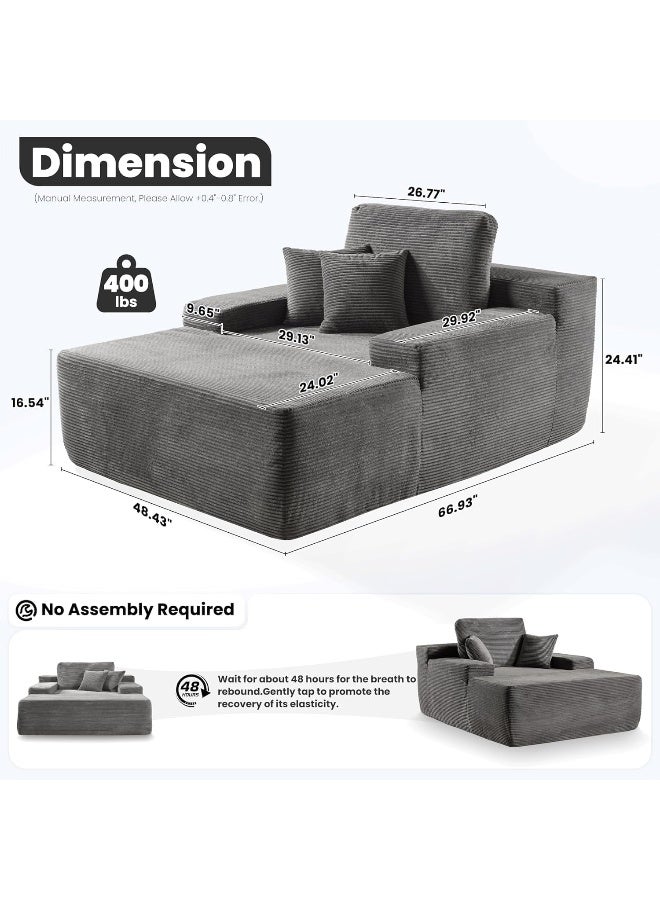Zayn comforts Cozy Chaise Lounge Chair Premium velvet Upholstered Sofa Bed with Armrests & 2 Plush Pillows, Oversized Fluffy Comfort 170cm x 122cm (Grey) - Image 2