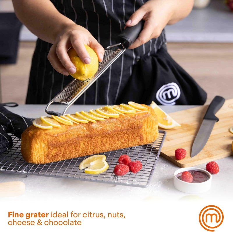 Master Chef Zester Grater with Handle, Kitchen Tool for Zesting Citrus Fruits & Finely Grating Parmesan Cheese, Garlic, Ginger, Coconut, Nutmeg, Wasabi, Chocolate etc, Stainless Steel - Image 2