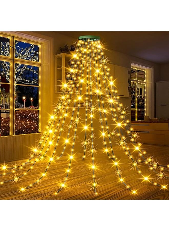 The Bros Christmas Tree Decorations Lights,1.5 Meter 200 LEDs Christmas Fairy Lights Waterproof USB Powered Xmas Tree String Lights Tree Waterfall String Lights with Remote for Party Yard Decor-Warm  - Image 1