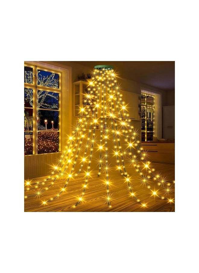 The Bros Christmas Tree Decorations Lights,1.5 Meter 200 LEDs Christmas Fairy Lights Waterproof USB Powered Xmas Tree String Lights Tree Waterfall String Lights with Remote for Party Yard Decor-Warm  - Image 2