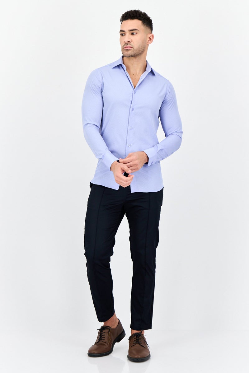 Scotch & Soda قميص رسمي بأكمام طويلة للرجال بتصميم عصري بنقشة نقاط دقيقة، أزرق فاتح - Image 3