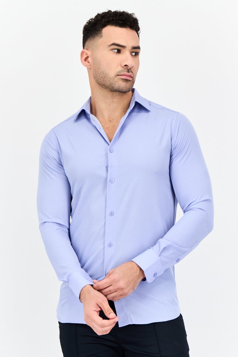 Scotch & Soda قميص رسمي بأكمام طويلة للرجال بتصميم عصري بنقشة نقاط دقيقة، أزرق فاتح - Image 1