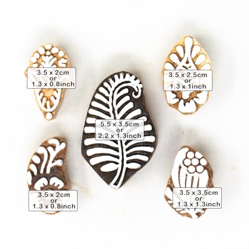 Hashcart | Set of 5 | Wooden Handcarved Round Floral Design Wooden Block Stamps for Printing Fabric Saree Border, Fabric, Textile, Paper, Clay, Pottery, Block Printing Stamps - Image 4
