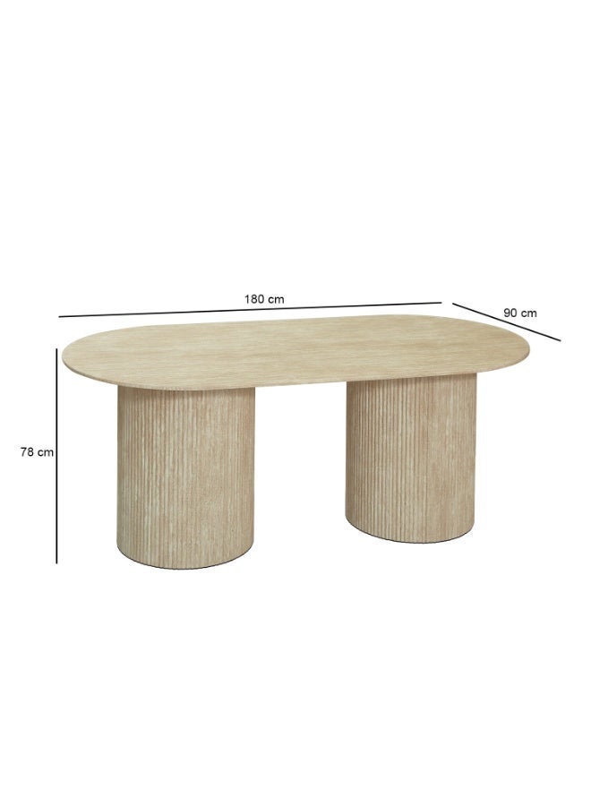 VANITY LIVING Dining Table Set 6 Seater – Avellino Cream Travertine Marble Style Table with 6 Dania Cream Chairs, Gold Legs – Modern Larg Dining Room Furniture for Kitchen & Villa Homes - Image 4
