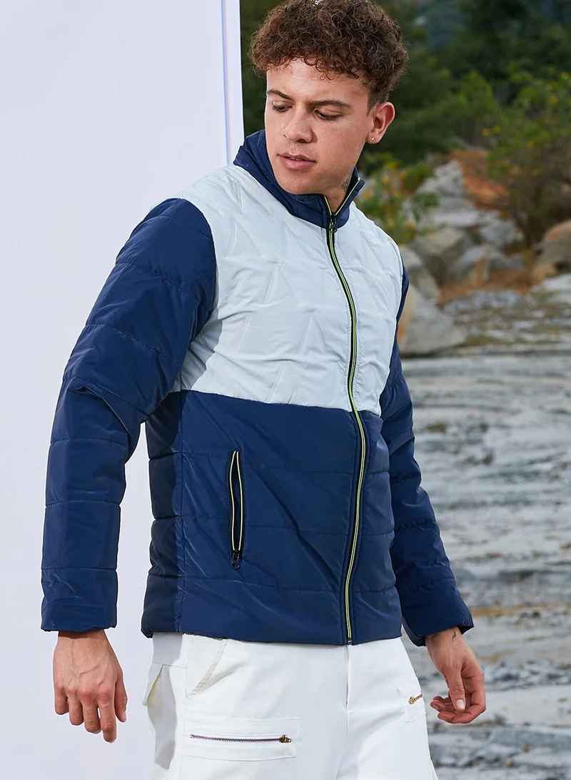 كامبوس سوترا Men's Navy Blue & Moon Grey Parachute Puffer Jacket