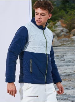 Campus Sutra Men's Navy Blue & Moon Grey Parachute Puffer Jacket  - Image 3