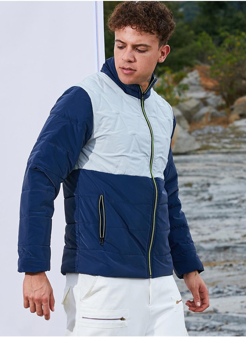 كامبوس سوترا Men's Navy Blue & Moon Grey Parachute Puffer Jacket  - Image 3