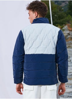Campus Sutra Men's Navy Blue & Moon Grey Parachute Puffer Jacket  - Image 5