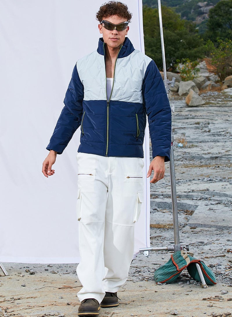 Men's Navy Blue & Moon Grey Parachute Puffer Jacket