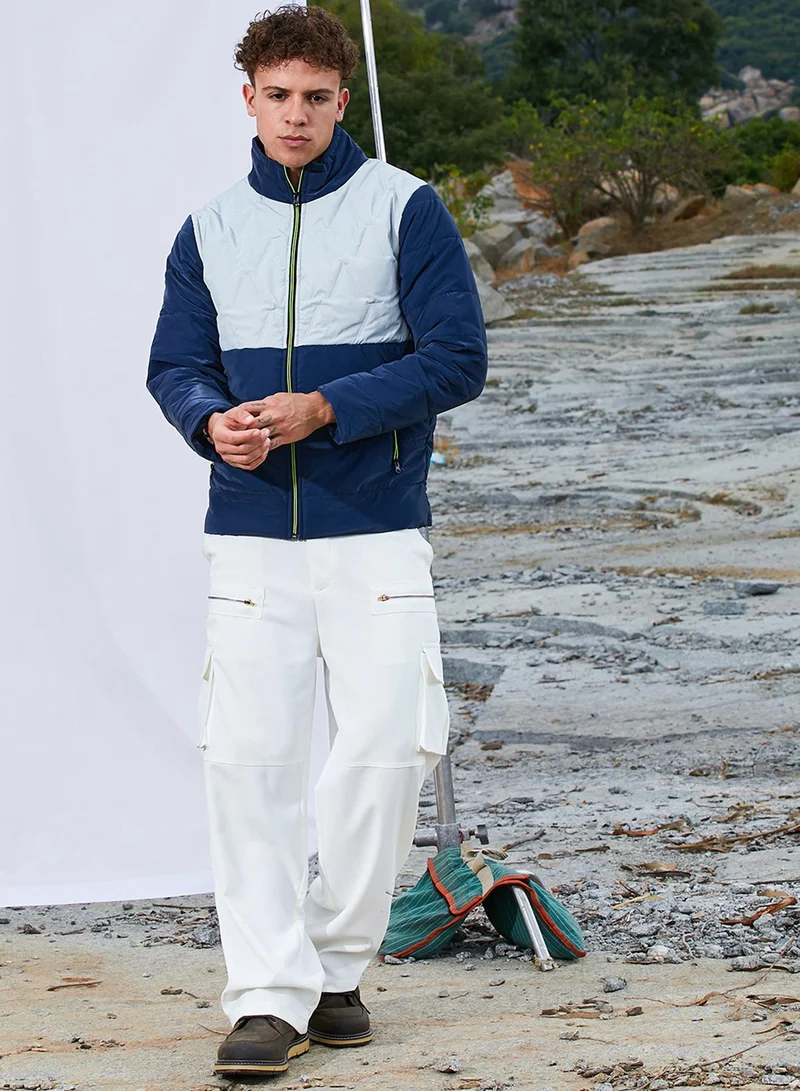 كامبوس سوترا Men's Navy Blue & Moon Grey Parachute Puffer Jacket