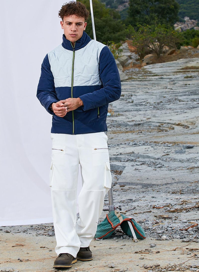 Men's Navy Blue & Moon Grey Parachute Puffer Jacket
