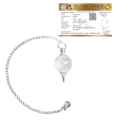 9Dzine Certified Clear Quartz Ball Pendulum | Natural Crystal Dowsing Pendulum for Reiki, Meditation, Chakra Balancing & Energy Healing - Includes Authenticity Certificate - Image 1