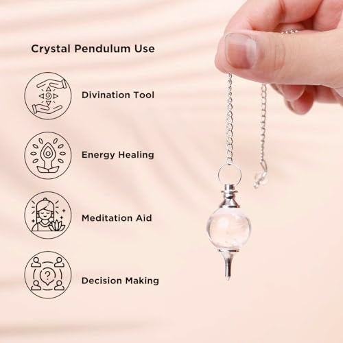 9Dzine Certified Clear Quartz Ball Pendulum | Natural Crystal Dowsing Pendulum for Reiki, Meditation, Chakra Balancing & Energy Healing - Includes Authenticity Certificate - Image 5