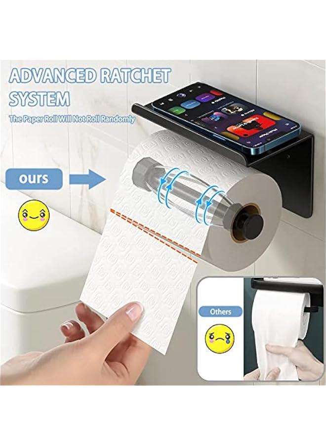 بي دبليو اس جاي حامل ورق تواليت مع رف وخطافي م الميكاكوز، حامل ورق تواليت قال للتشغيل يد ة مع تأثير تخميد، حامل ماديل اسود لولي مع رف للجوال، للحمام - Image 3