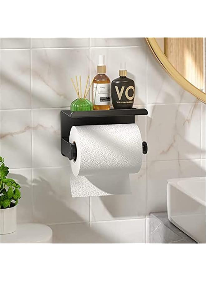 بي دبليو اس جاي حامل ورق تواليت مع رف وخطافي م الميكاكوز، حامل ورق تواليت قال للتشغيل يد ة مع تأثير تخميد، حامل ماديل اسود لولي مع رف للجوال، للحمام - Image 4