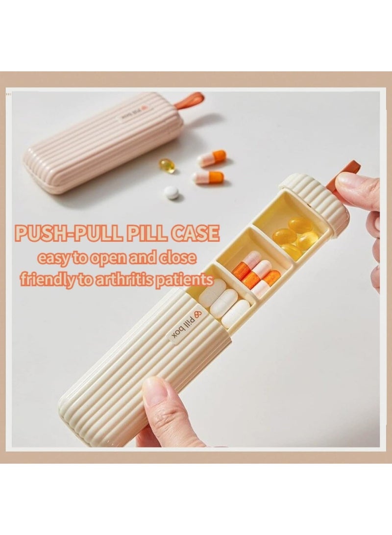Cobest Travel Pill Organizers, BPA Free Portable Pill Box with Hanging Rope, Pull-Out Compartments, Pill Box for Supplements, Pills, 3 Times a Day, Vitamins Medication Organizer, Beige - Image 3