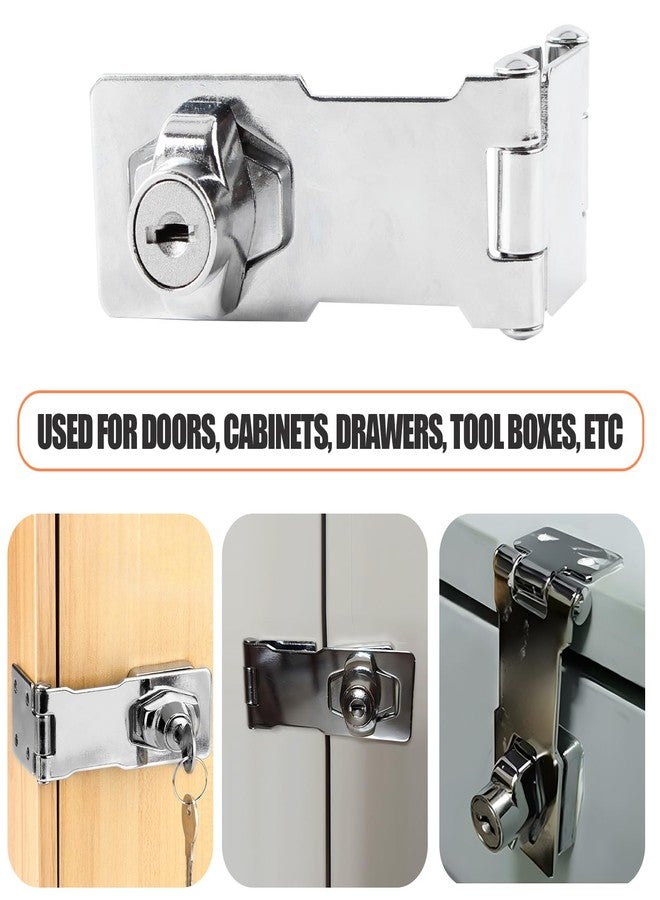 HOWDIA 3 Inch Keyed Door Lock Hasp Latch, Stainless Steel Heavy Duty Cabinet Locks with Keys, Fit for 90/180 Degree Install, Double Hinge Hasp for Cabinets, Barn Doors - Image 3