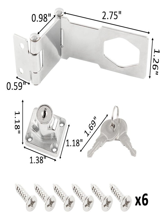 HOWDIA 3 Inch Keyed Door Lock Hasp Latch, Stainless Steel Heavy Duty Cabinet Locks with Keys, Fit for 90/180 Degree Install, Double Hinge Hasp for Cabinets, Barn Doors - Image 2