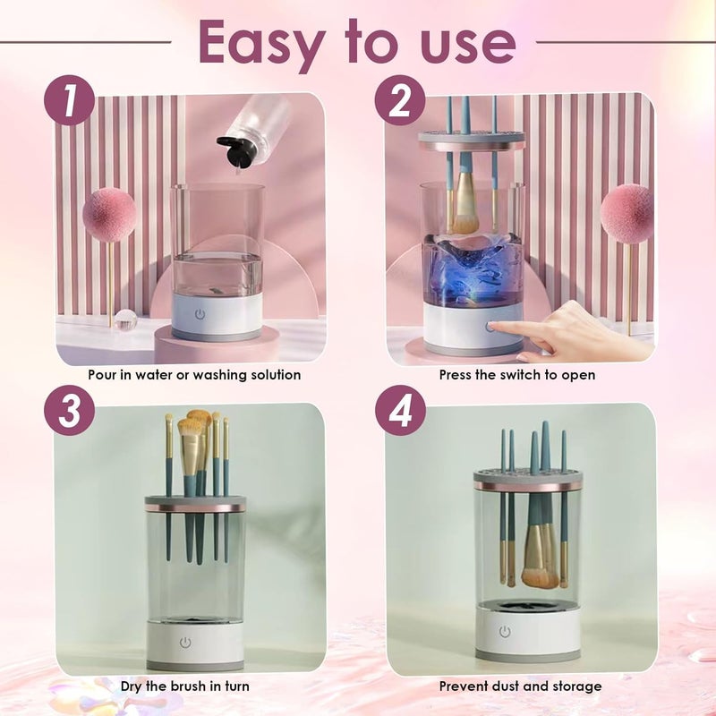 Suicune Electric Makeup Brush Cleaner Machine Automatic Cosmetic Brush Cleaner Multi Synthetic Bristles Cosmetic Brush Cleaning Tool Gift for Women Wife Friend - Image 4