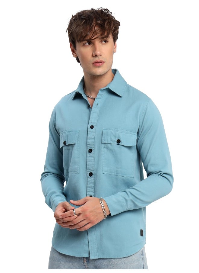 Beyoung Pale Turquoise Urban Shirt for Men  - Image 1