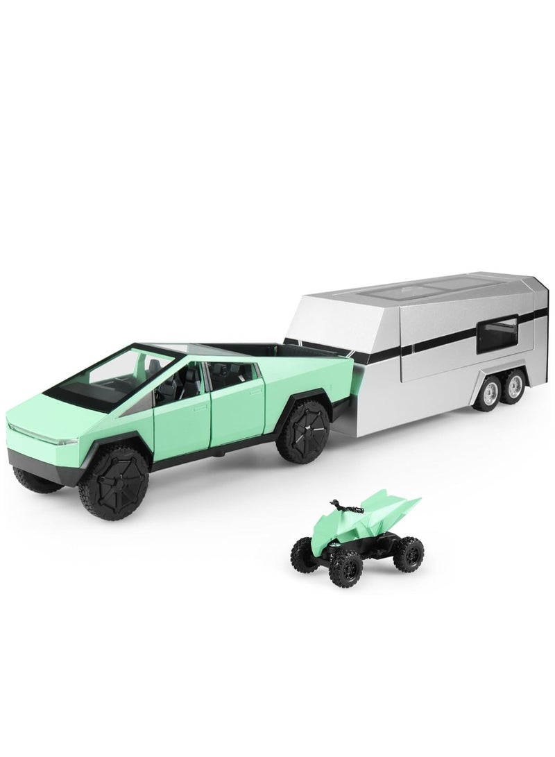 LIMOS Tesla Cybertruck 3-in-1 Toy Set with Metal Pickup, Removable Camper, Off-Road Motorcycle (Cyberquad), Diecast 1/24 Pickup Truck & Trailer RV Model Kit with Cool Sound & Light Effects for Boys & Adults, Perfect Birthday & Christmas Gift - Image 1