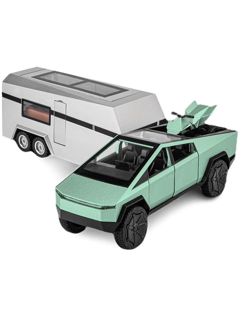 LIMOS Tesla Cybertruck 3-in-1 Toy Set with Metal Pickup, Removable Camper, Off-Road Motorcycle (Cyberquad), Diecast 1/24 Pickup Truck & Trailer RV Model Kit with Cool Sound & Light Effects for Boys & Adults, Perfect Birthday & Christmas Gift - Image 2
