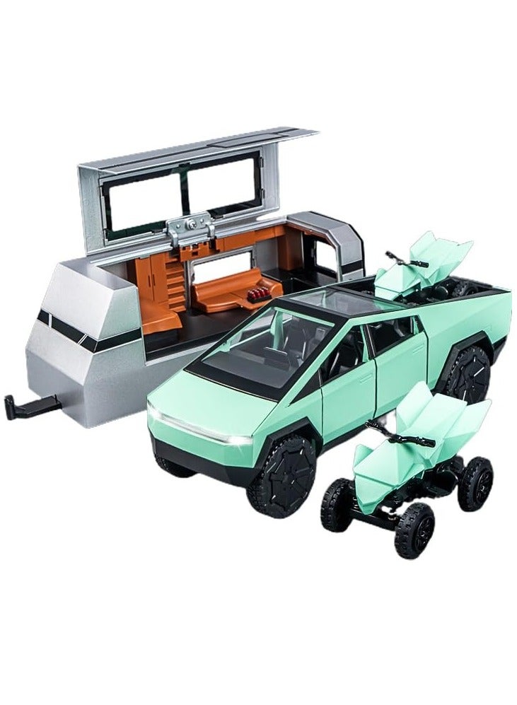 LIMOS Tesla Cybertruck 3-in-1 Toy Set with Metal Pickup, Removable Camper, Off-Road Motorcycle (Cyberquad), Diecast 1/24 Pickup Truck & Trailer RV Model Kit with Cool Sound & Light Effects for Boys & Adults, Perfect Birthday & Christmas Gift - Image 3