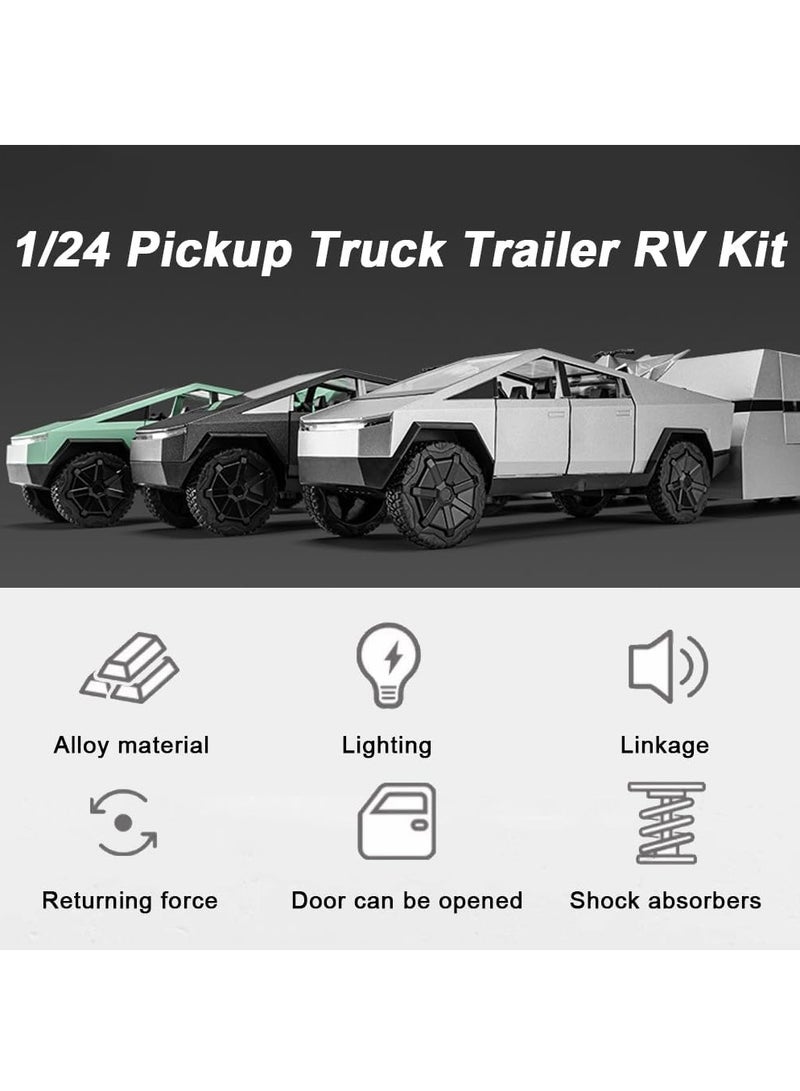 LIMOS Tesla Cybertruck 3-in-1 Toy Set with Metal Pickup, Removable Camper, Off-Road Motorcycle (Cyberquad), Diecast 1/24 Pickup Truck & Trailer RV Model Kit with Cool Sound & Light Effects for Boys & Adults, Perfect Birthday & Christmas Gift - Image 5